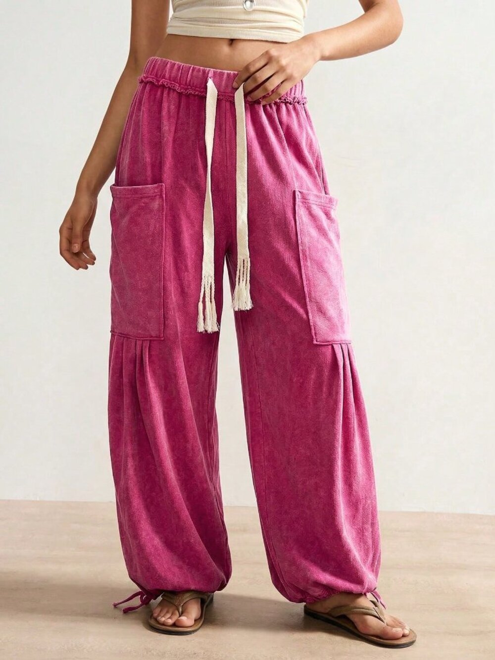 Casual Boho Hot Pink Women's Loose Knit Pants